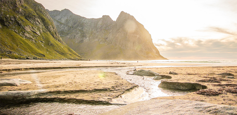 soft light on rocks on the beach