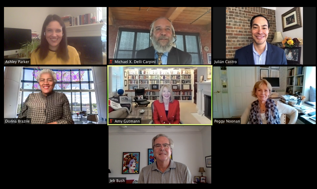 Zoom call screen displaying Silfen Forum panelists, speakers, and moderator.