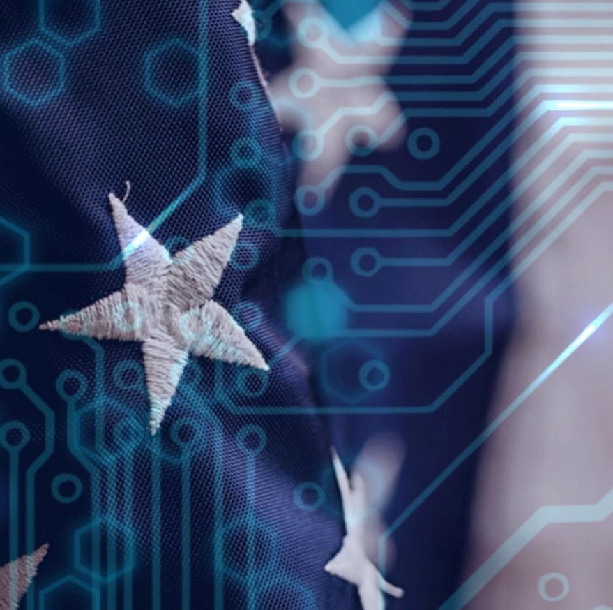 US flag with computer chip overlay