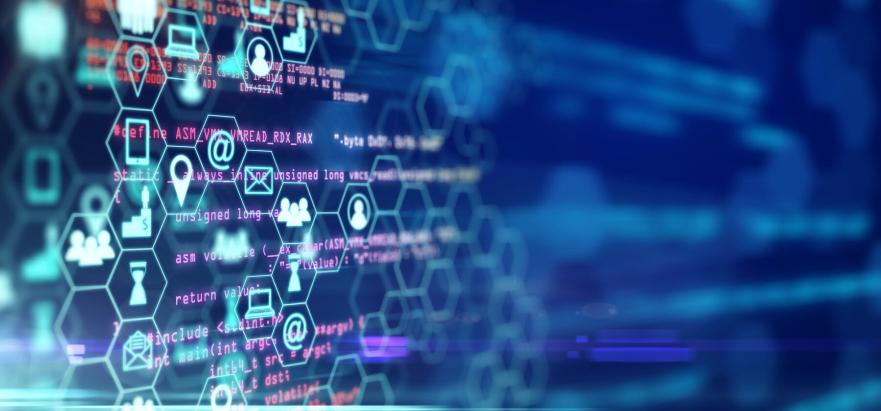 Creative digital blue business interface on blurry background. Innovation and science concept. 3D Rendering