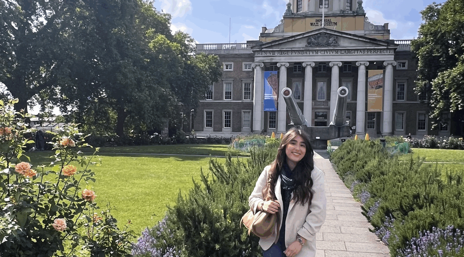 Author in the gardens at the Imperial War Museum