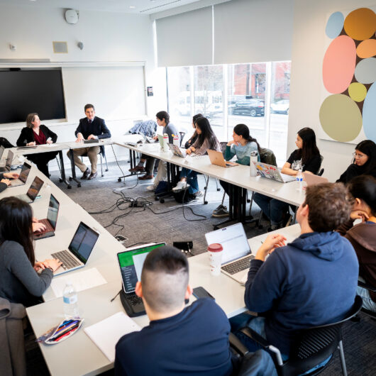 classroom photo of Dr. Neysun A. Mahboubi teaching Policy Task Force on U.S.-China Relations, an SNF Paideia designated course.