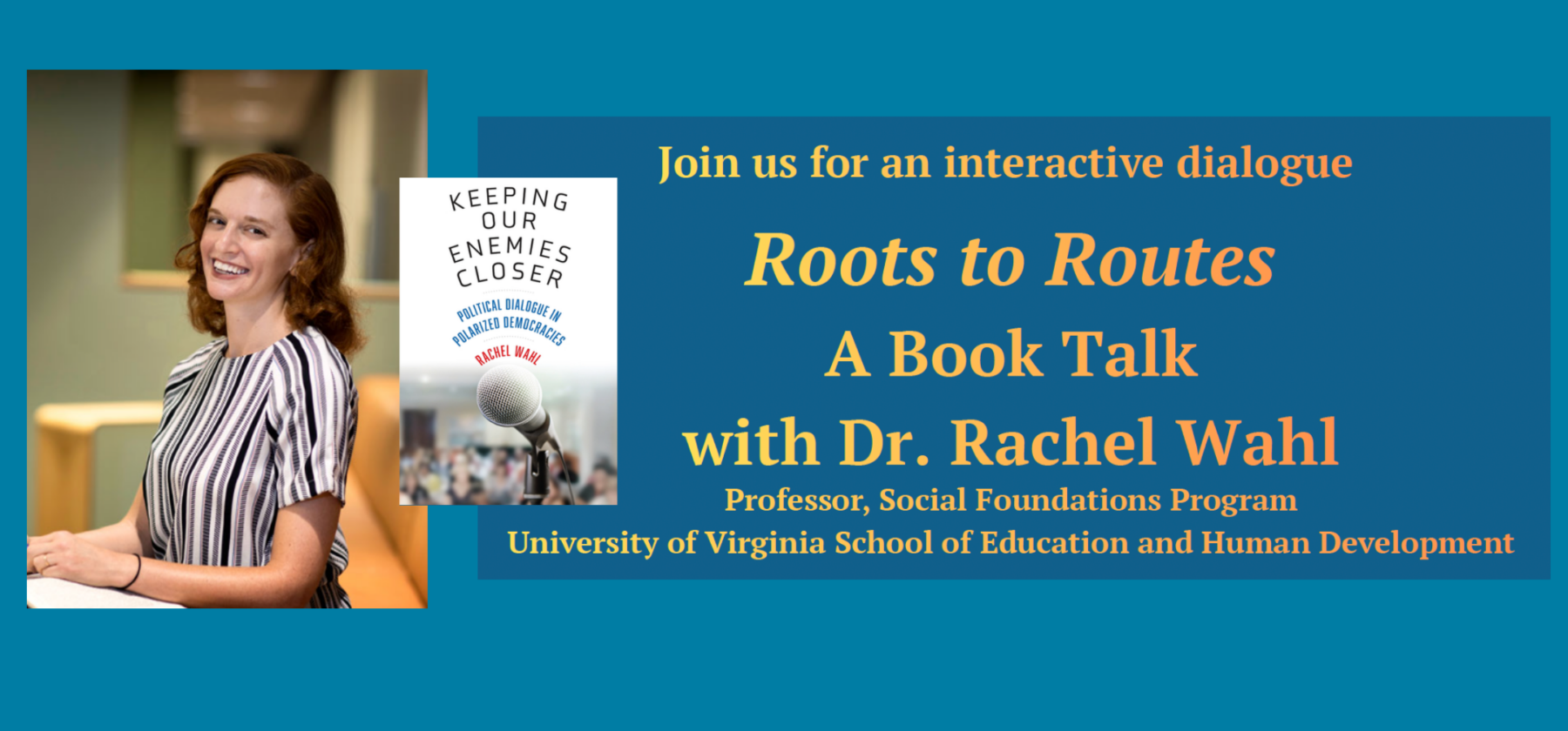 banner image for October book talk with author Rachel Wahl featuring a headshot and cover of book
